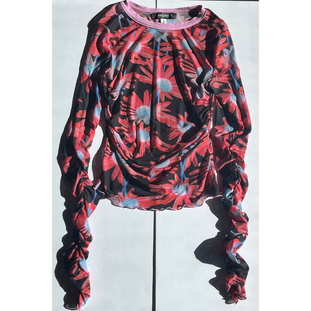 Urban Outfitters Shirt‎ Women's Medium Floral Mesh Y2K Blouse Top See Through